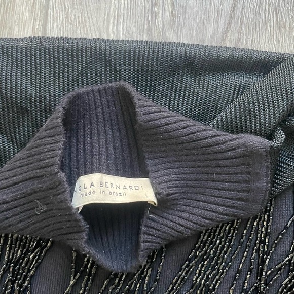 paola bernardi black mesh tassel fringe embellished long sleeve knit sweater new - Picture 5 of 5